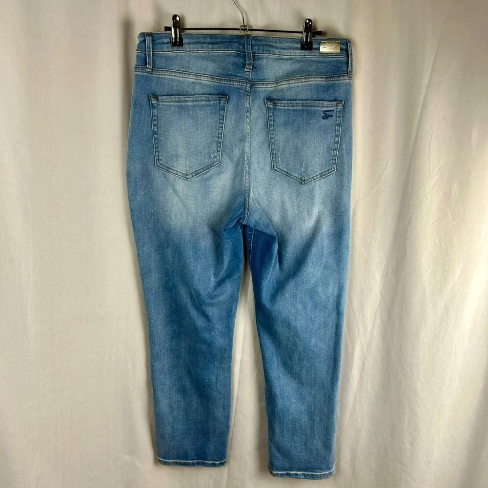 Seven High Rise Stovepipe Straight‎ Denim Jeans Women 32 Blue Embroidery Flowers